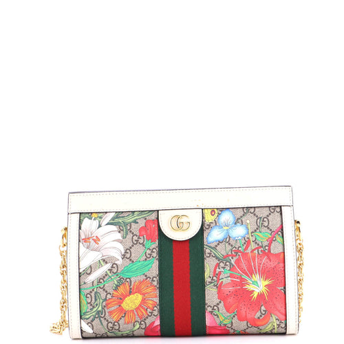 GUCCI Ophidia Chain Shoulder Bag Flora GG Coated Canvas Small