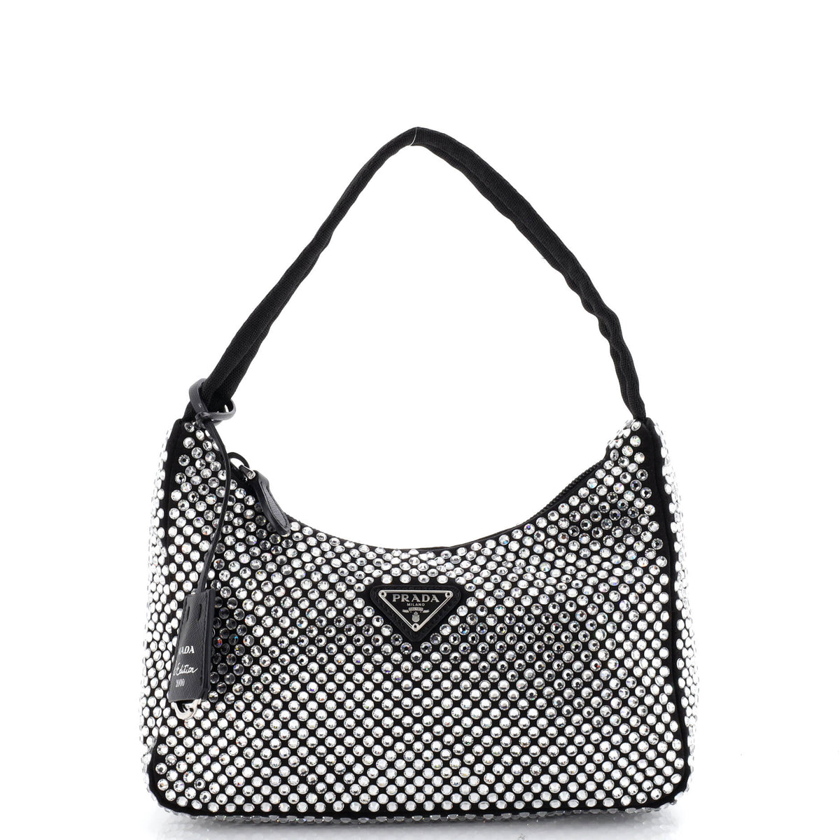 Prada PRADA Re-Edition 2000 Hobo Crystal Embellished Satin Mini