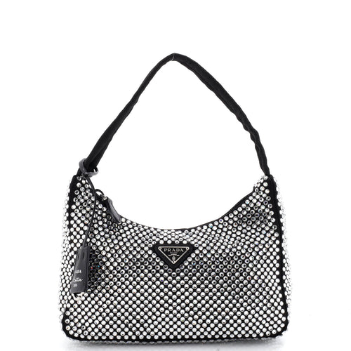 PRADA Re-Edition 2000 Hobo Crystal Embellished Satin Mini