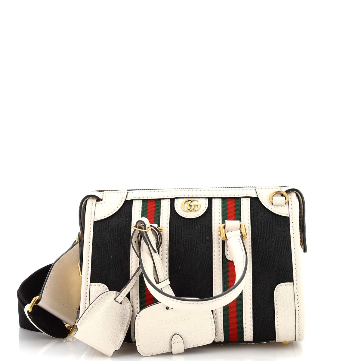 Gucci GUCCI Bauletto Top Handle Bag GG Canvas and Leather Small