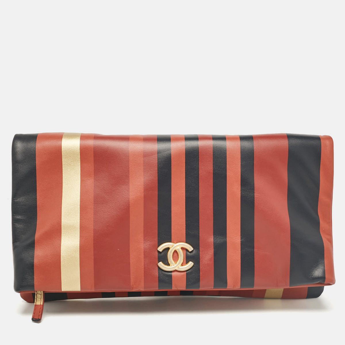 Chanel Multicolor Striped Leather Foldover Clutch