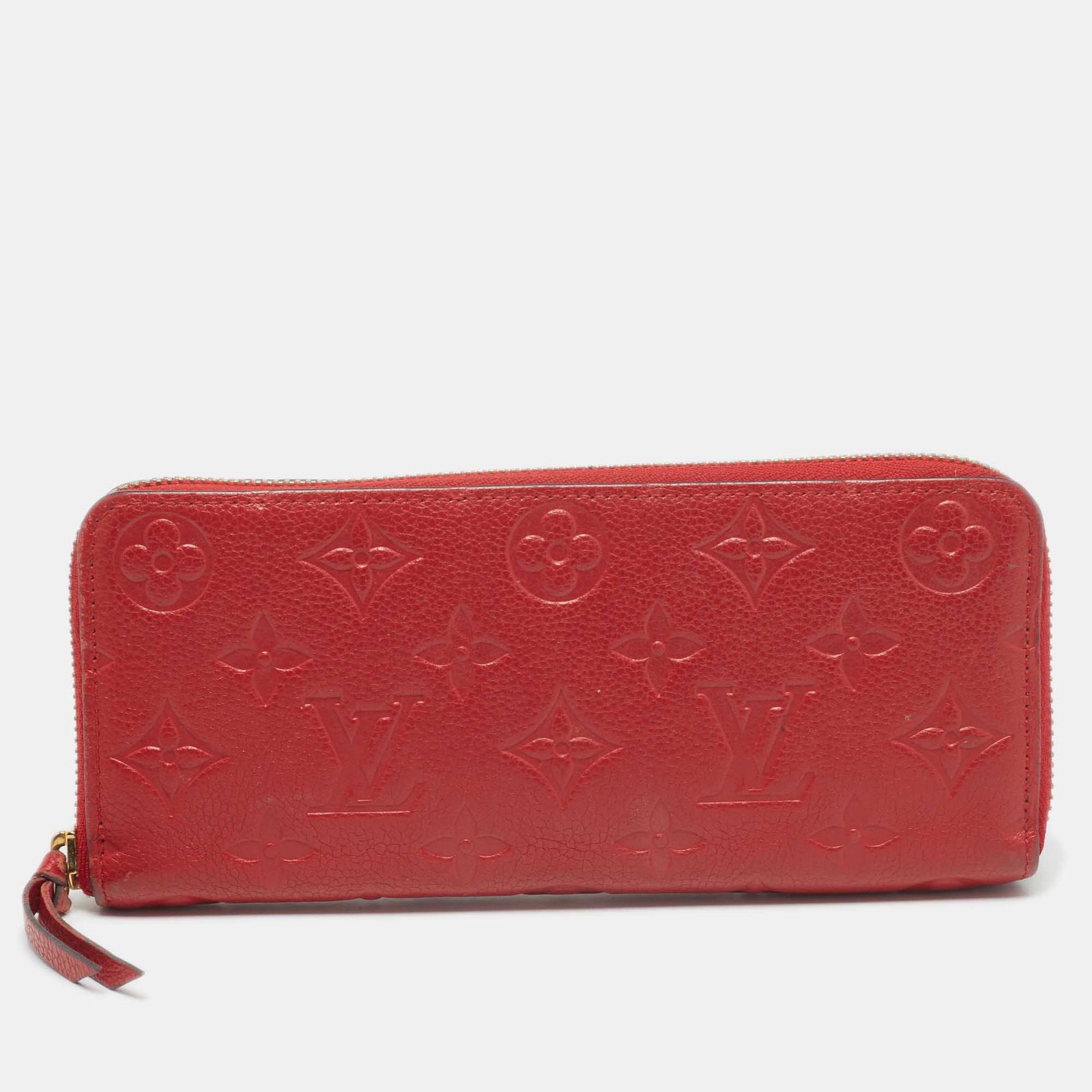 Louis Vuitton Portefeuille Clémence en cuir Empreinte cerise monogramme