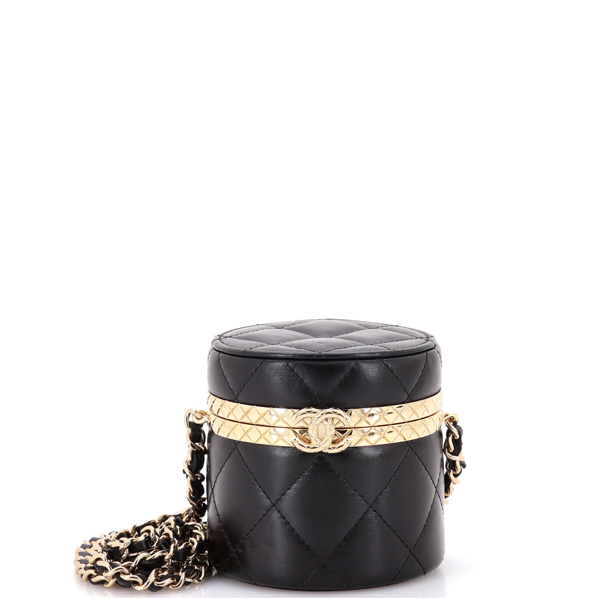 Chanel CHANEL Lock Frame Round Vanity Case with Chain Quilted Lambskin Mini