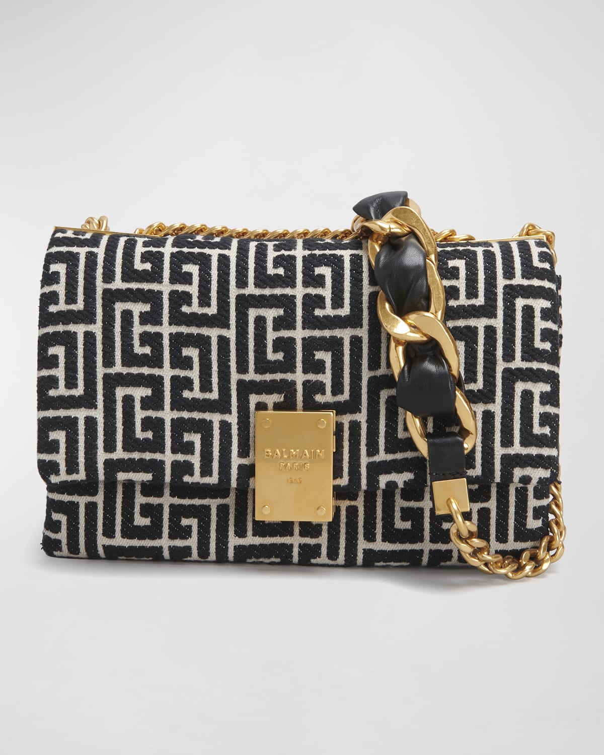 Balmain 1945 Soft Small Shoulder Bag in Monogram Jacquard