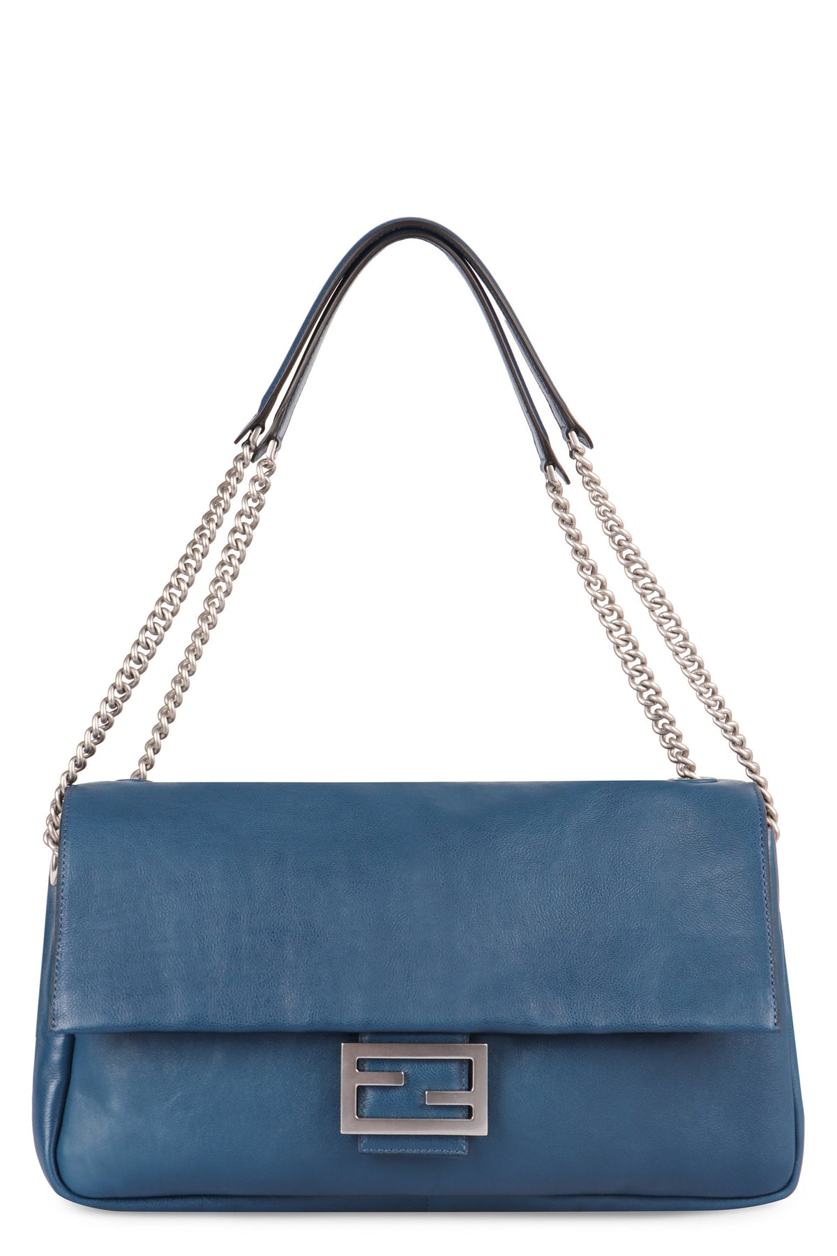 Fendi Women's Leather Chain Large Baguette in Blue | 8BR828AS7A