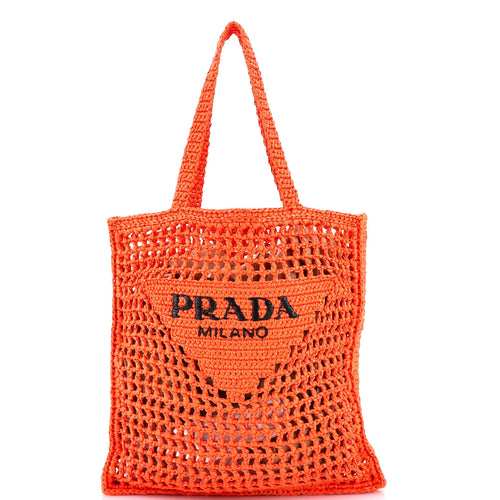 PRADA Triangle Logo Open Tote Raffia