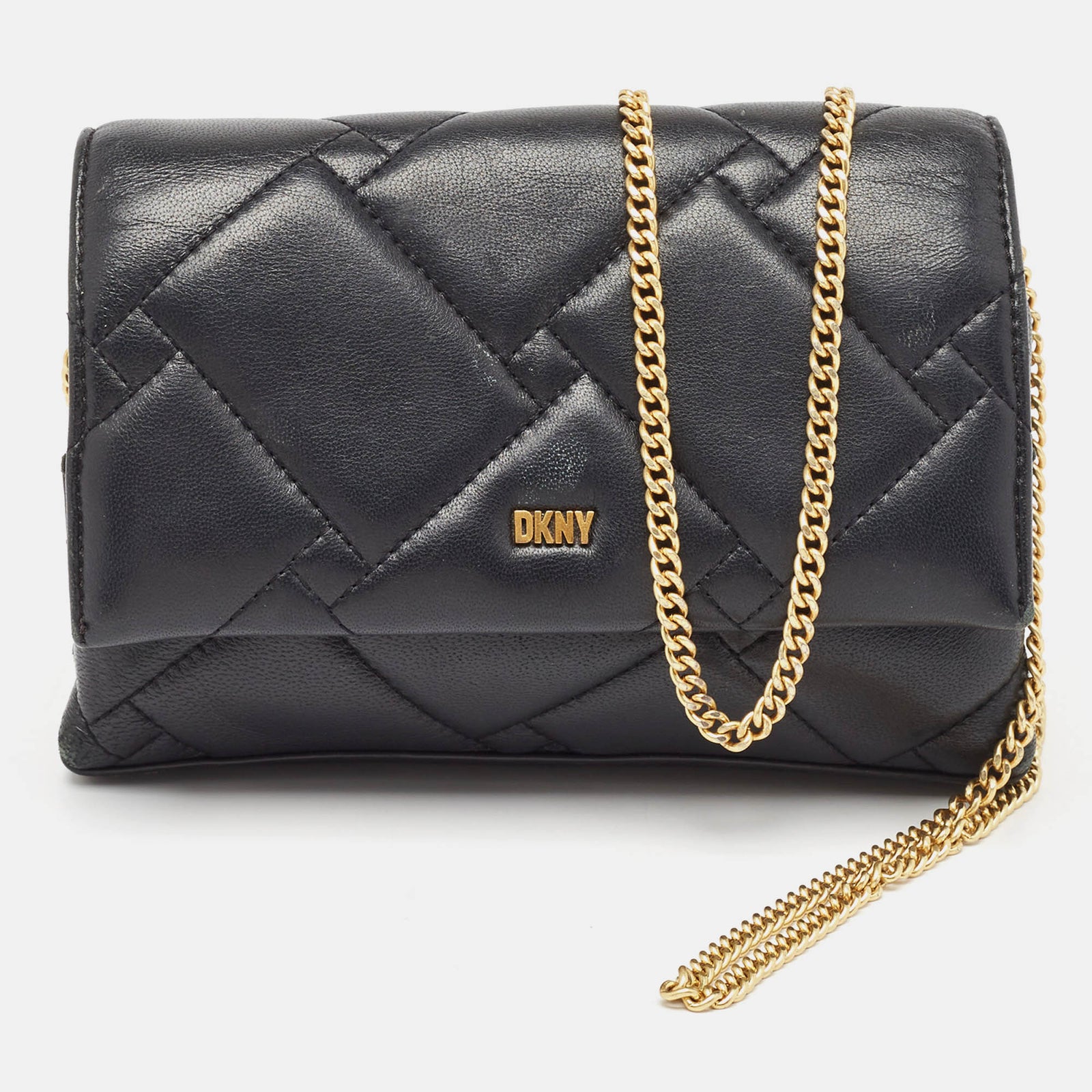 DKNY Schwarze Clutch aus gestepptem Leder mit Willow-Kette