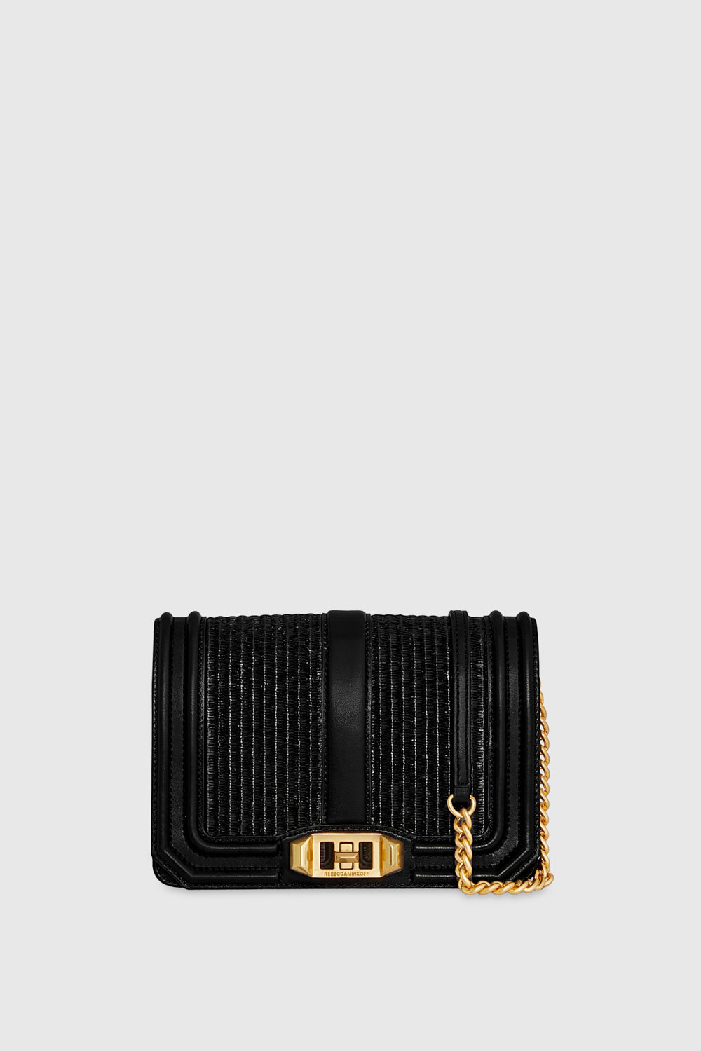 Rebecca Minkoff Small Love Crossbody Bag In Black Straw