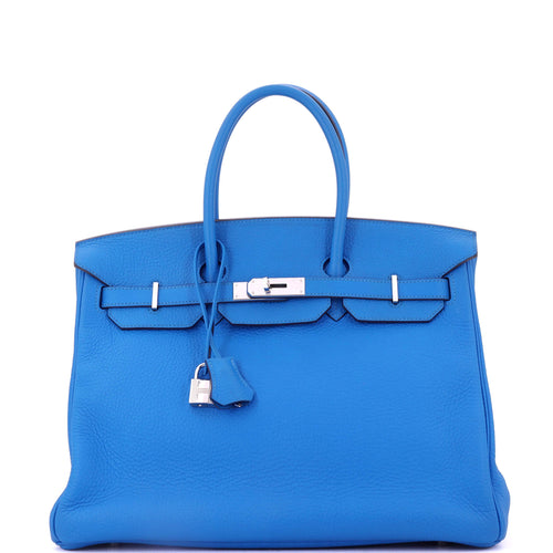 Birkin Handbag Bleu Hydra Togo with Palladium Hardware 35