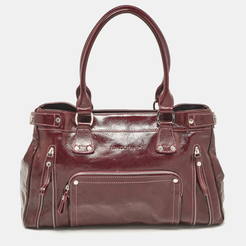 Longchamp Burgundy Patent Leather Front Pocket Tote