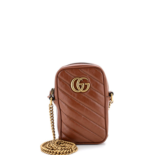 GUCCI GG Marmont Vertical Phone Crossbody Bag Matelasse Leather Mini