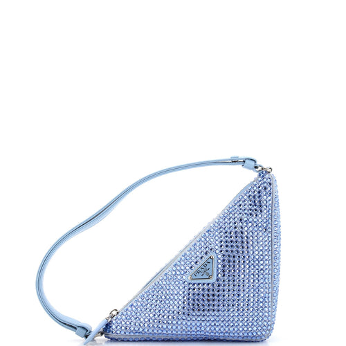 PRADA Triangle Top Handle Pouch Bag Crystal Embellished Satin Mini