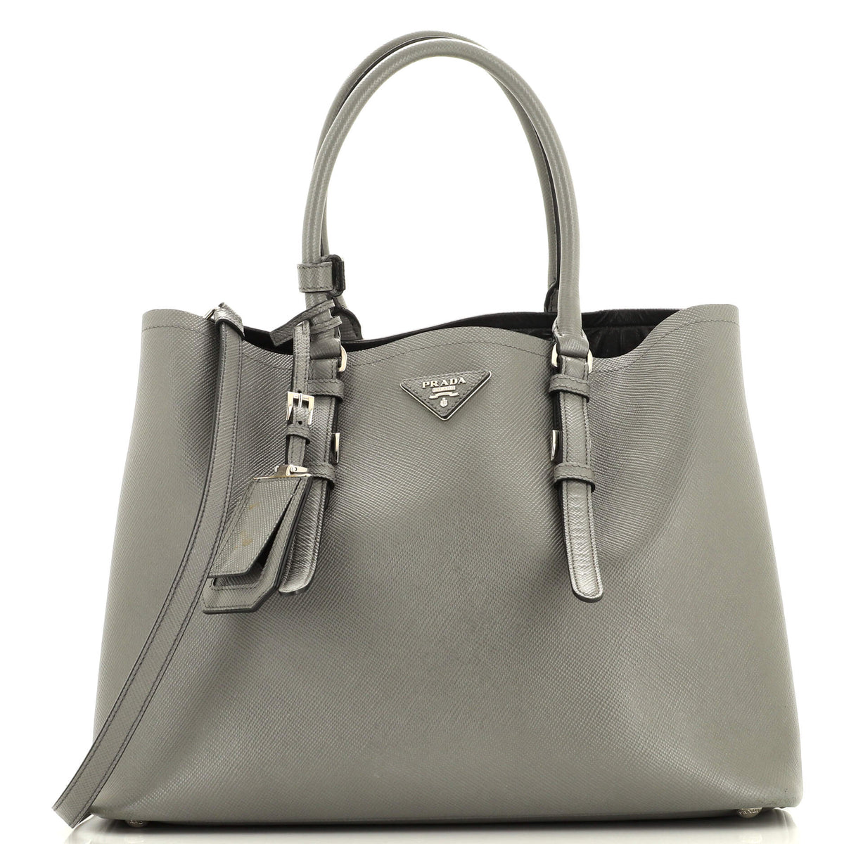 Prada PRADA Belted Strap Cuir Double Tote Saffiano Leather Medium
