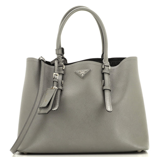 PRADA Belted Strap Cuir Double Tote Saffiano Leather Medium