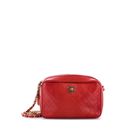 CHANEL Vintage Front Pocket Camera Bag Quilted Caviar Small