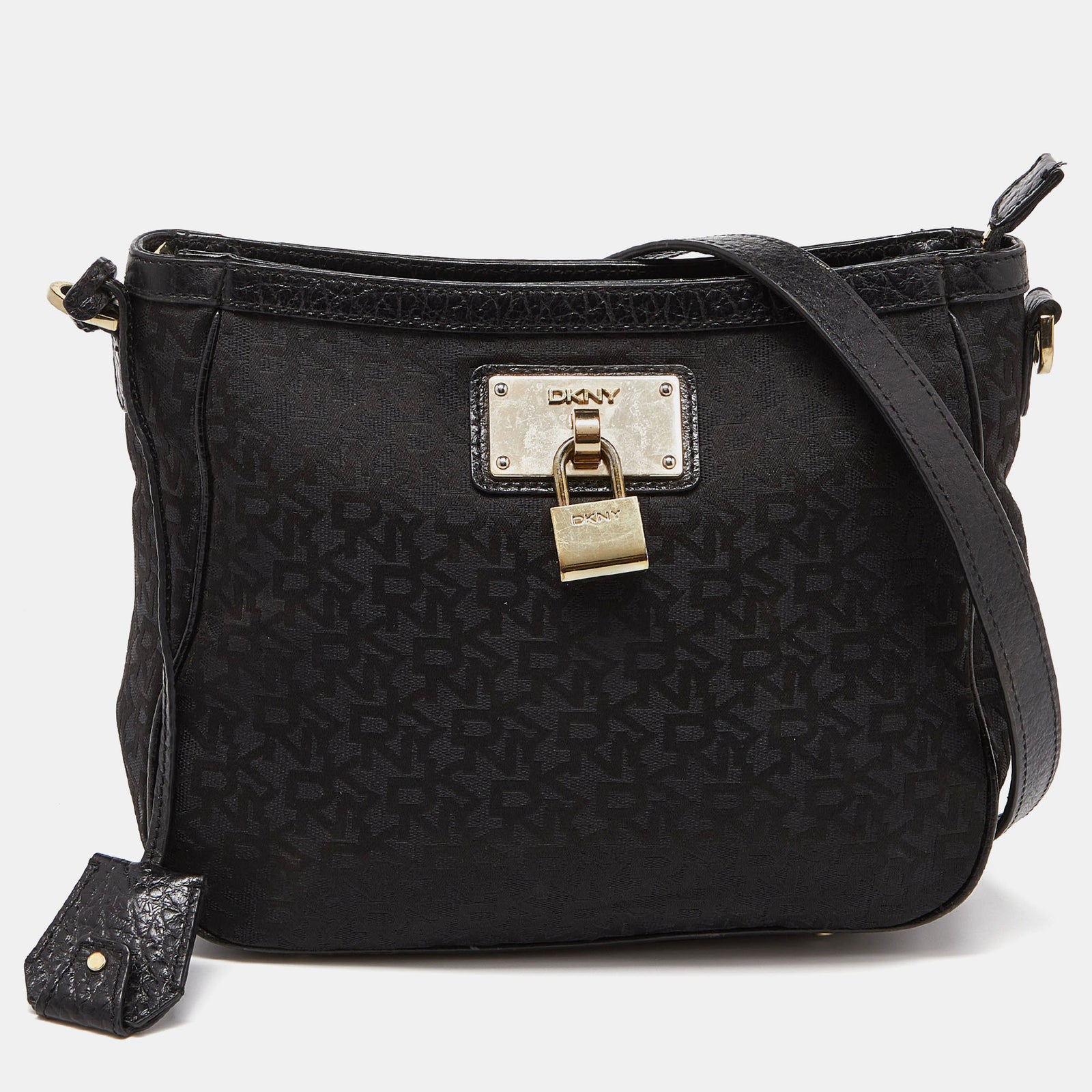 DKNY DKNY Black Monogram Canvas and Leather Crossbody Bag