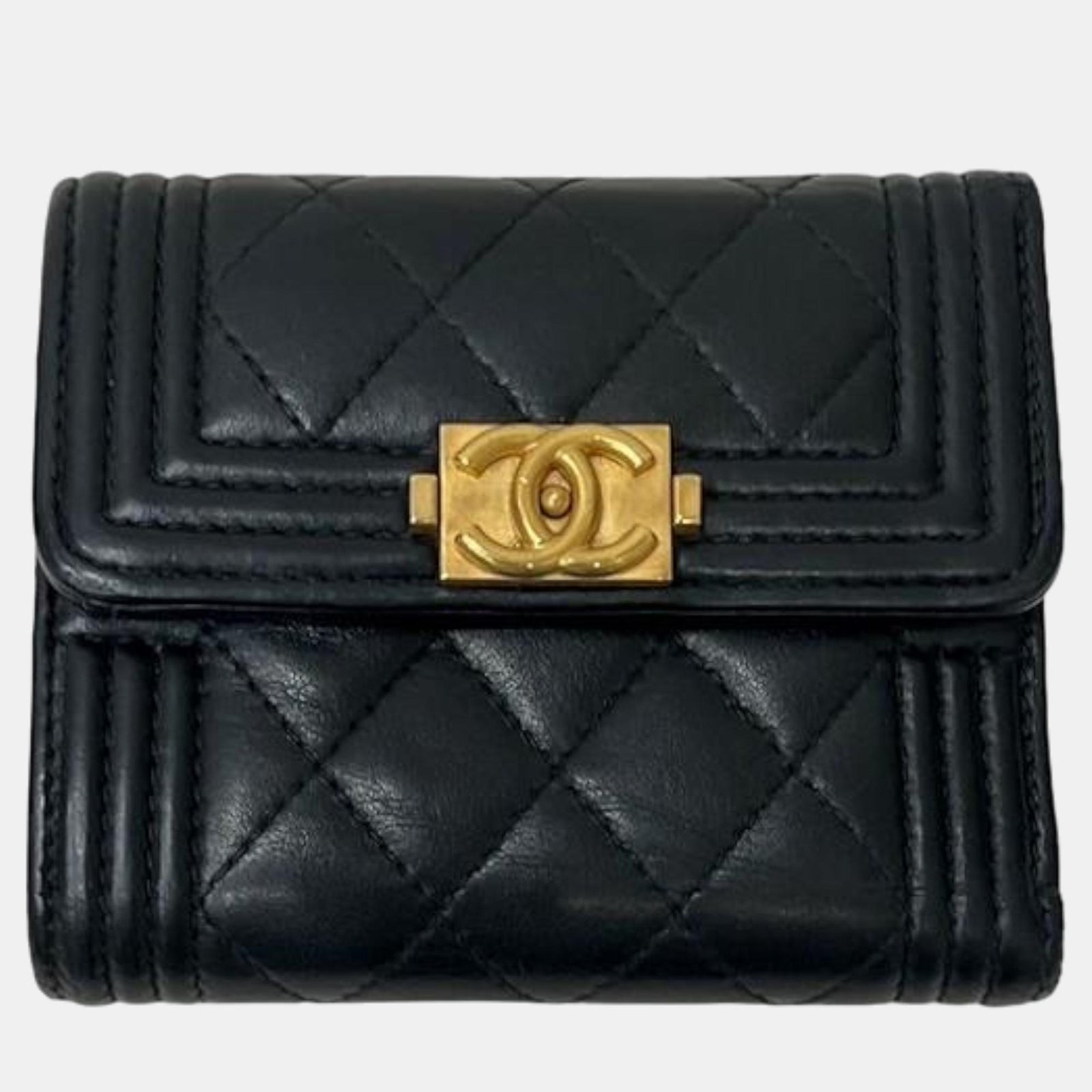 Chanel Schwarzes CC Boy-Portemonnaie aus Leder mit Klappe