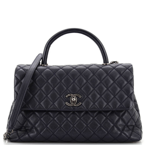 CHANEL Coco Top Handle Bag Quilted Caviar Medium