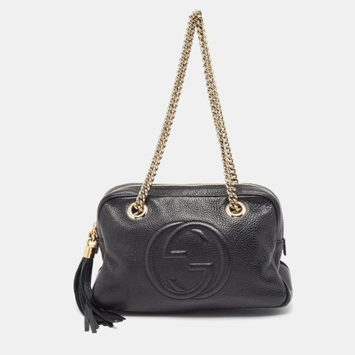 Black Leather Medium Soho Chain Shoulder Bag