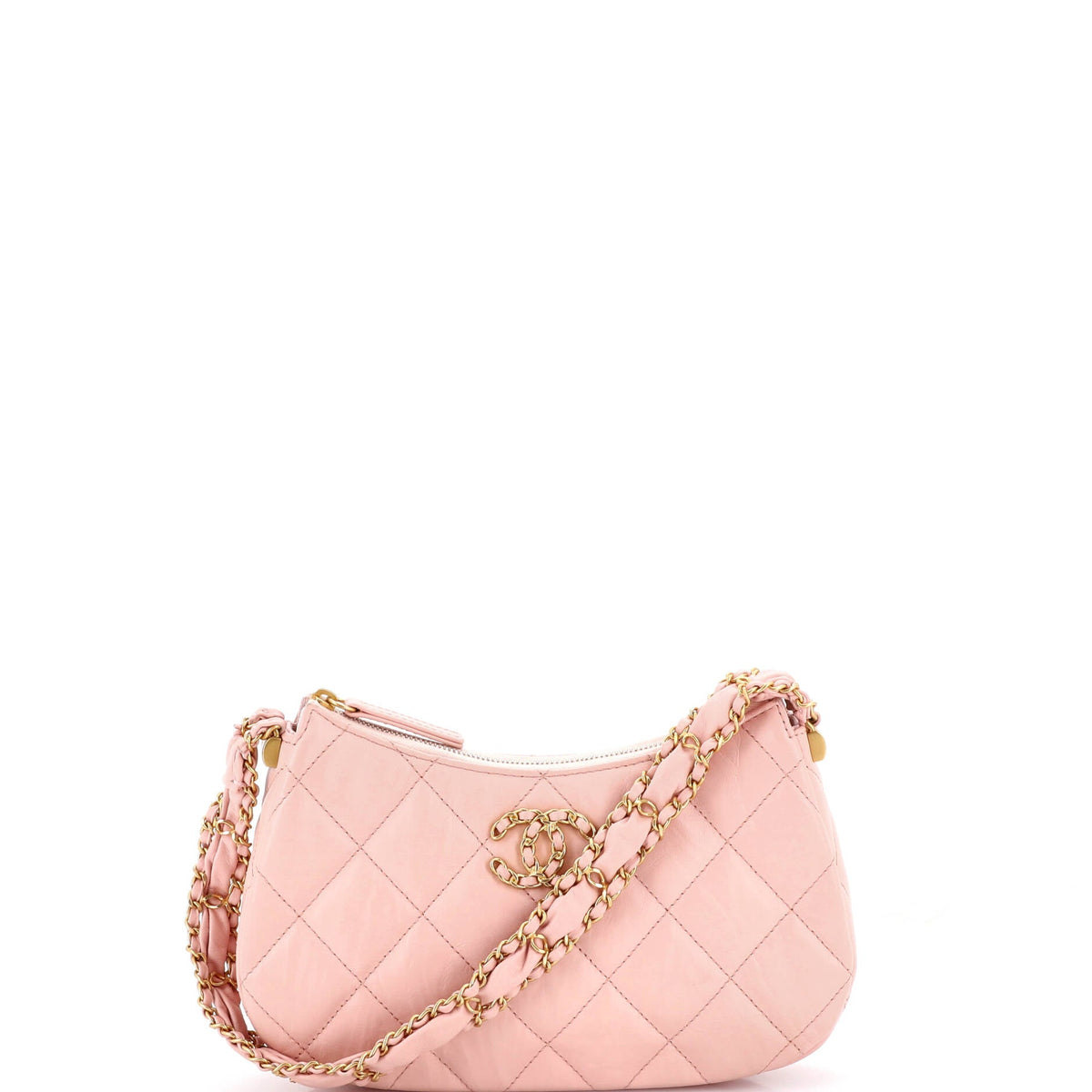 Chanel CHANEL 19 Zip Hobo Clutch with Chain Quilted Aged Calfskin