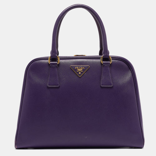 Purple Saffiano Lux Leather Pyramid Frame Satchel