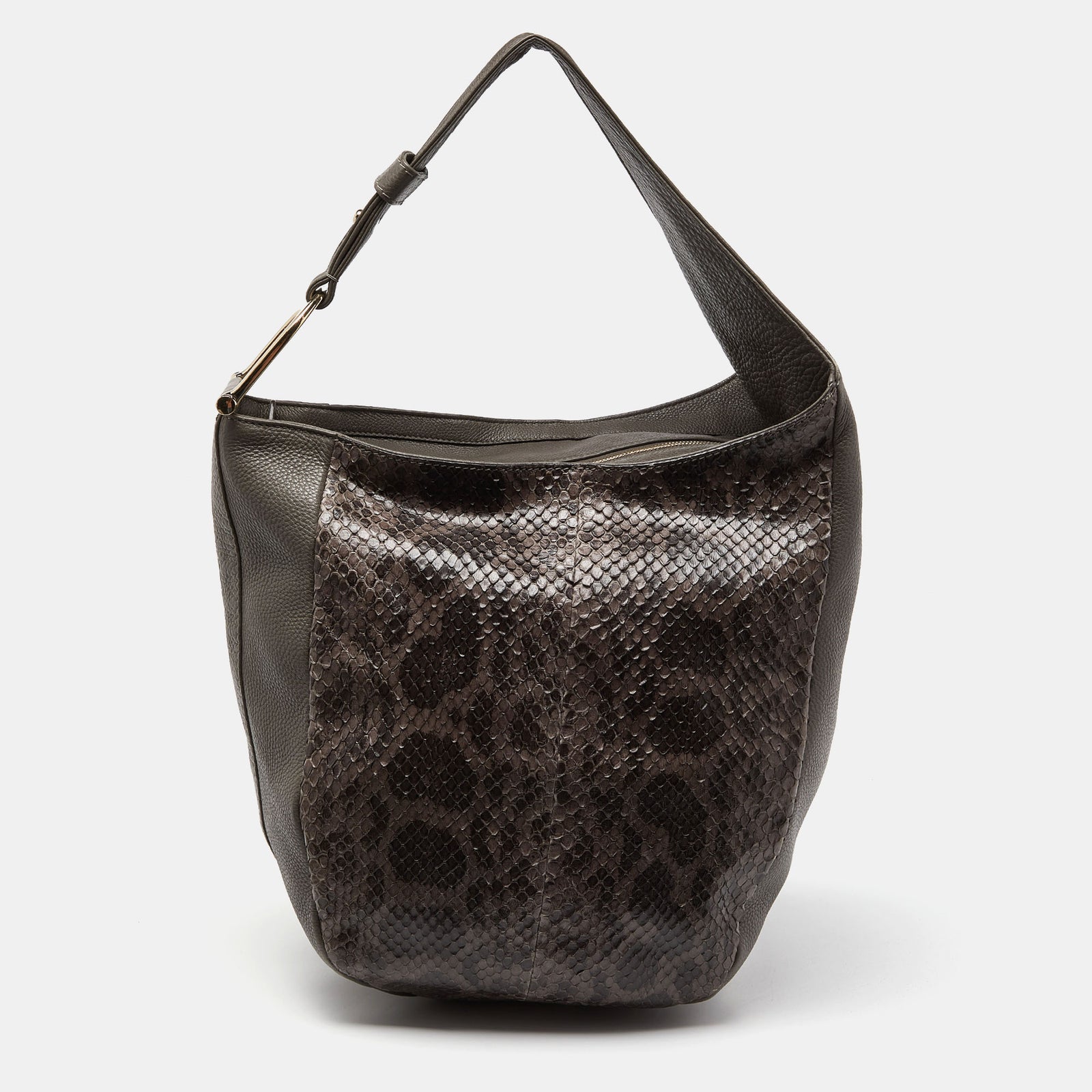 Gucci Sac hobo Greenwich de taille moyenne en cuir gris et python