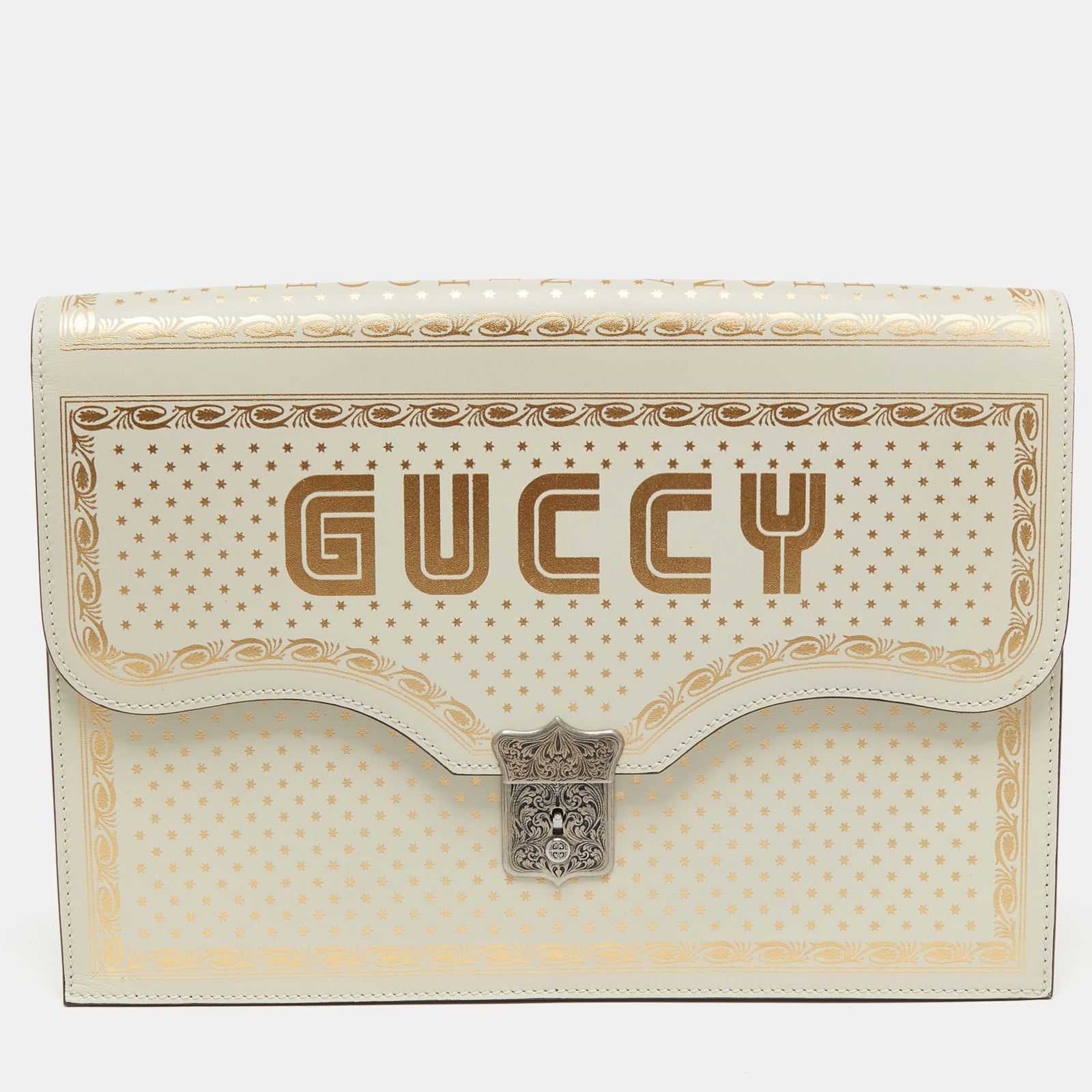 Gucci Pochette portefeuille Guccy en cuir blanc cassé