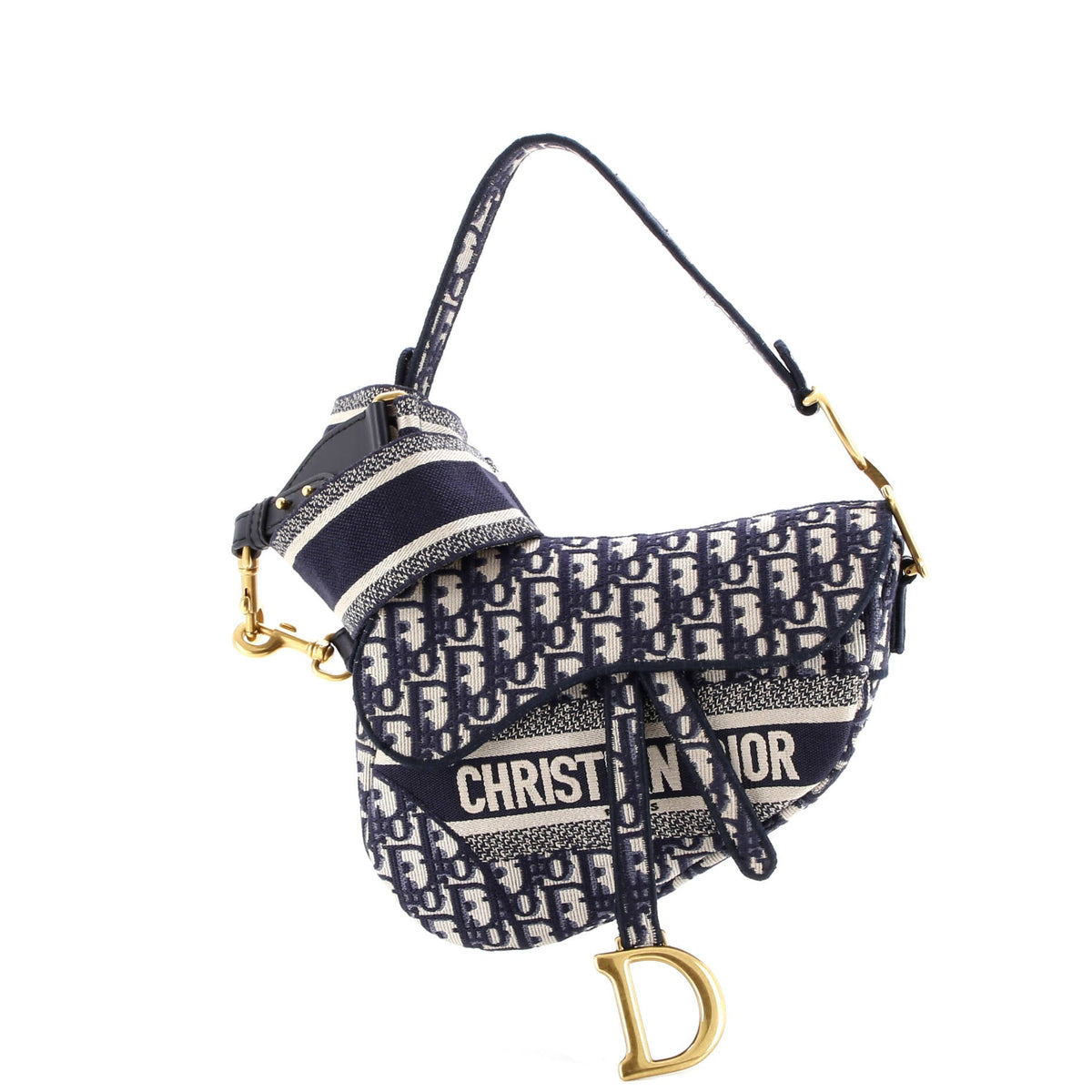 Christian Dior Saddle Handbag Logo Embroidered Oblique Canvas Medium