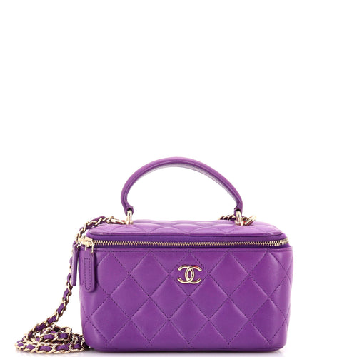 CHANEL Classic Top Handle Vanity Case with Chain Quilted Lambskin Small