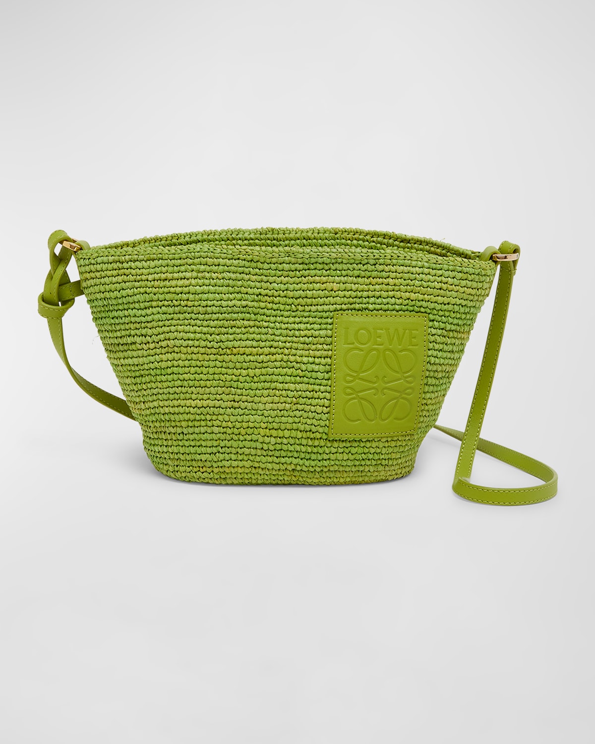 Loewe x Paula's Ibiza Slit Pochette Bag in Raffia with Leather Strap