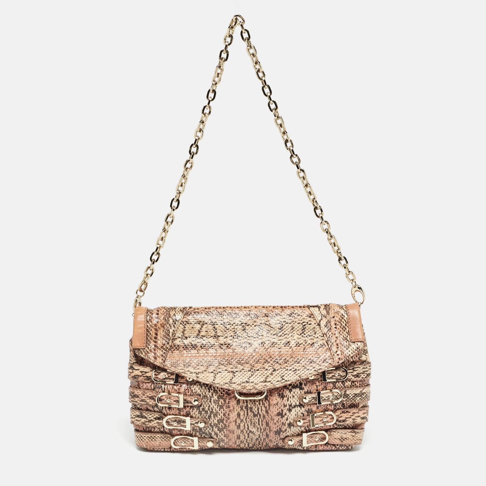 Jimmy Choo Pink Snakeskin and Leather Brix Convertible Chain Clutch