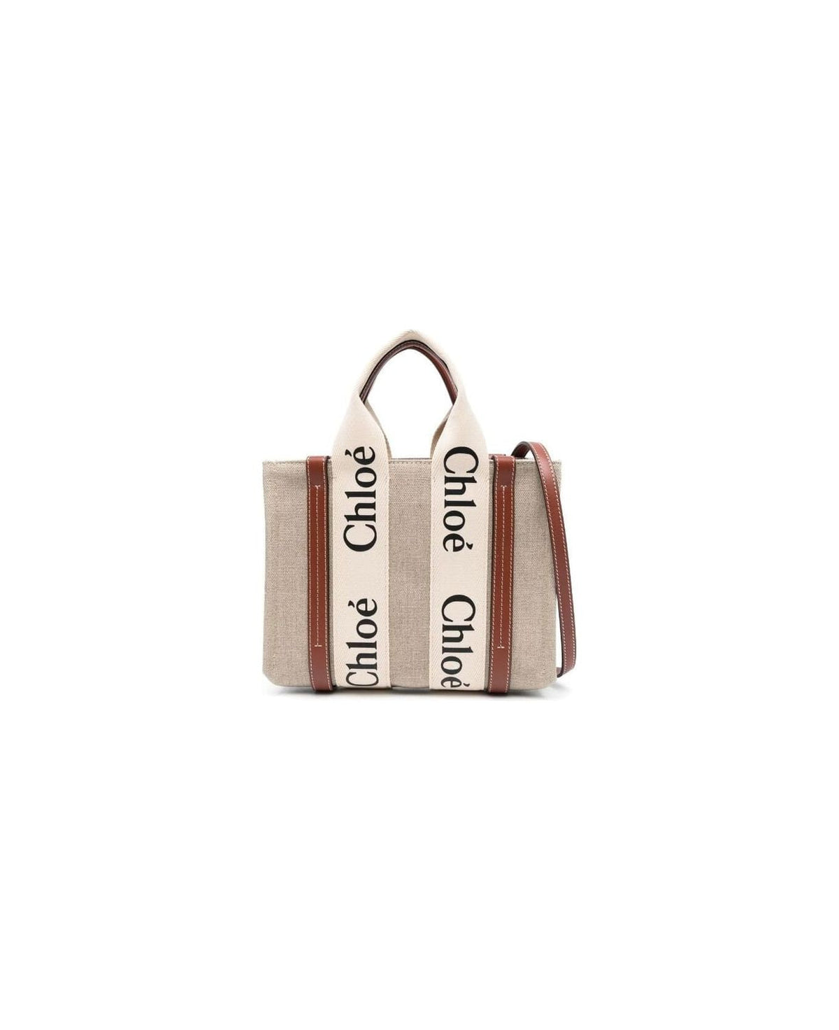 Chloé Women's Small Woody Tote Bag in White/Brown | CHC21WS397I26
