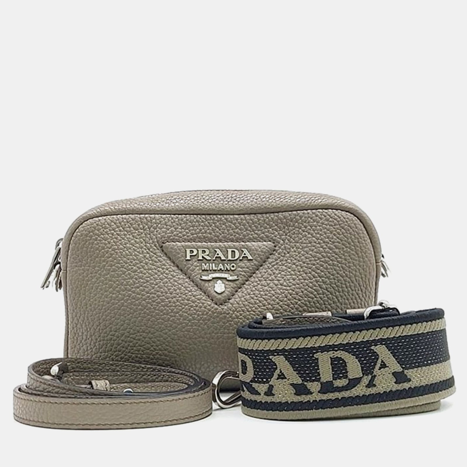 Prada Beige/Grey Leather Vitello Daino Crossbody Bag