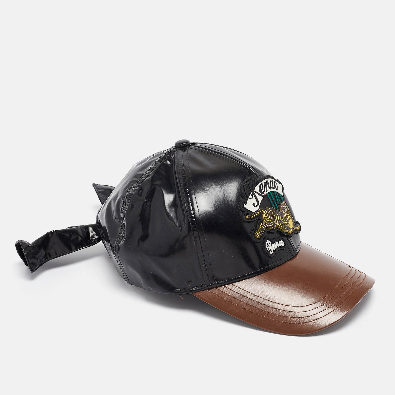 Kenzo Black/Brown Faux Leather Applique Detail Baseball Cap