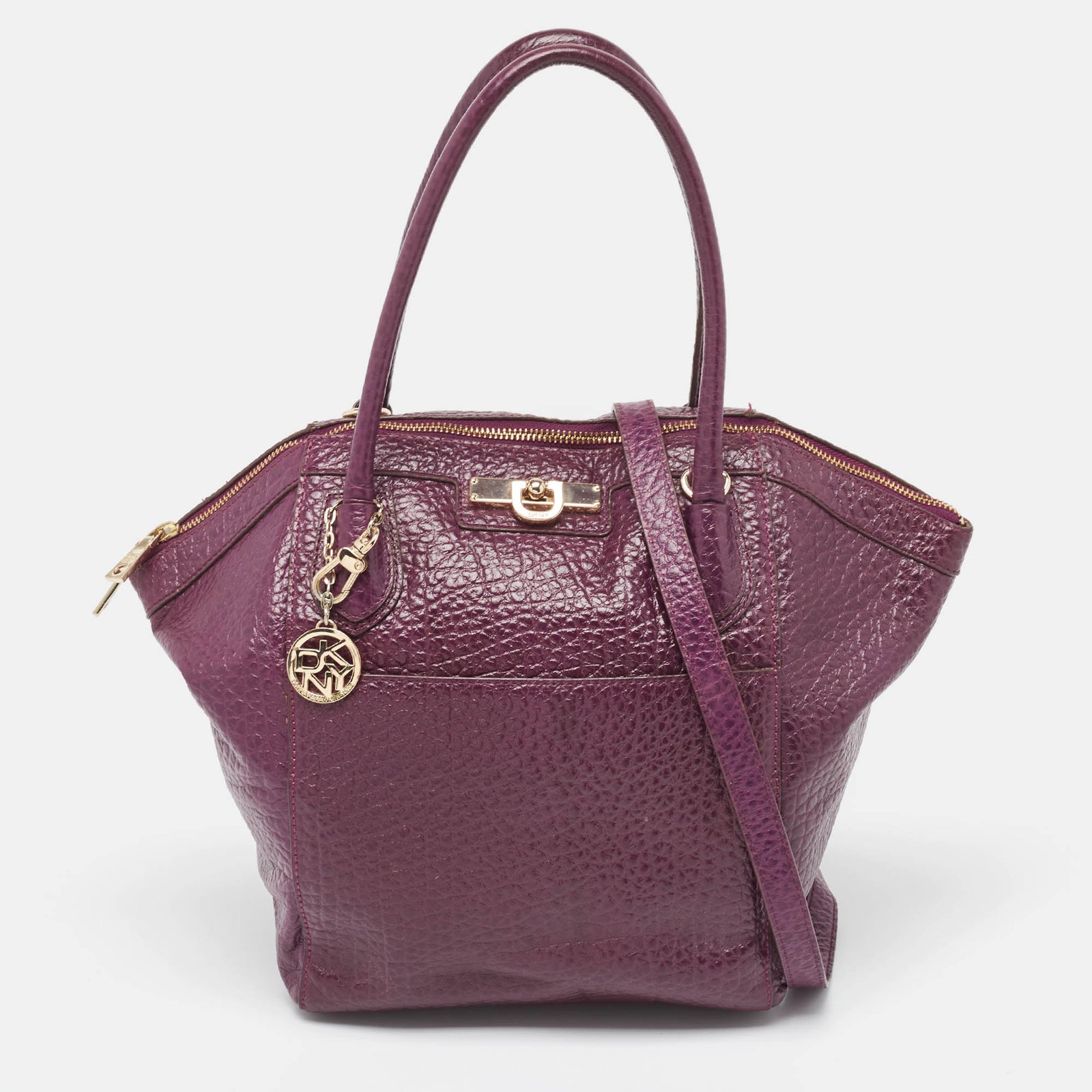 DKNY DKNY Purple Textured Leather Logo Zip Satchel