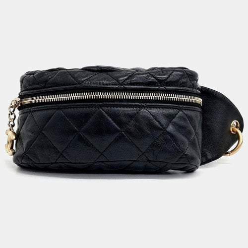 Black Quilted Leather Belt Bag