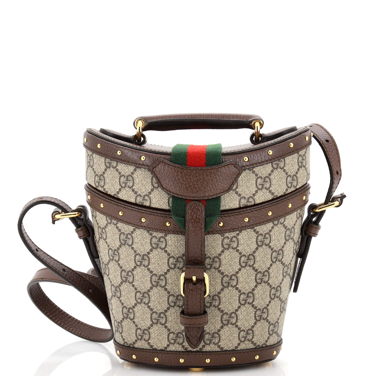 Gucci GUCCI Top Handle Hat Box Bag GG Coated Canvas with Leather