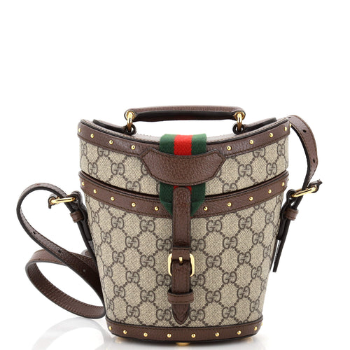 GUCCI Top Handle Hat Box Bag GG Coated Canvas with Leather