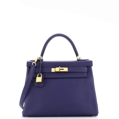 Kelly Handbag Bleu Encre Togo with Gold Hardware 28