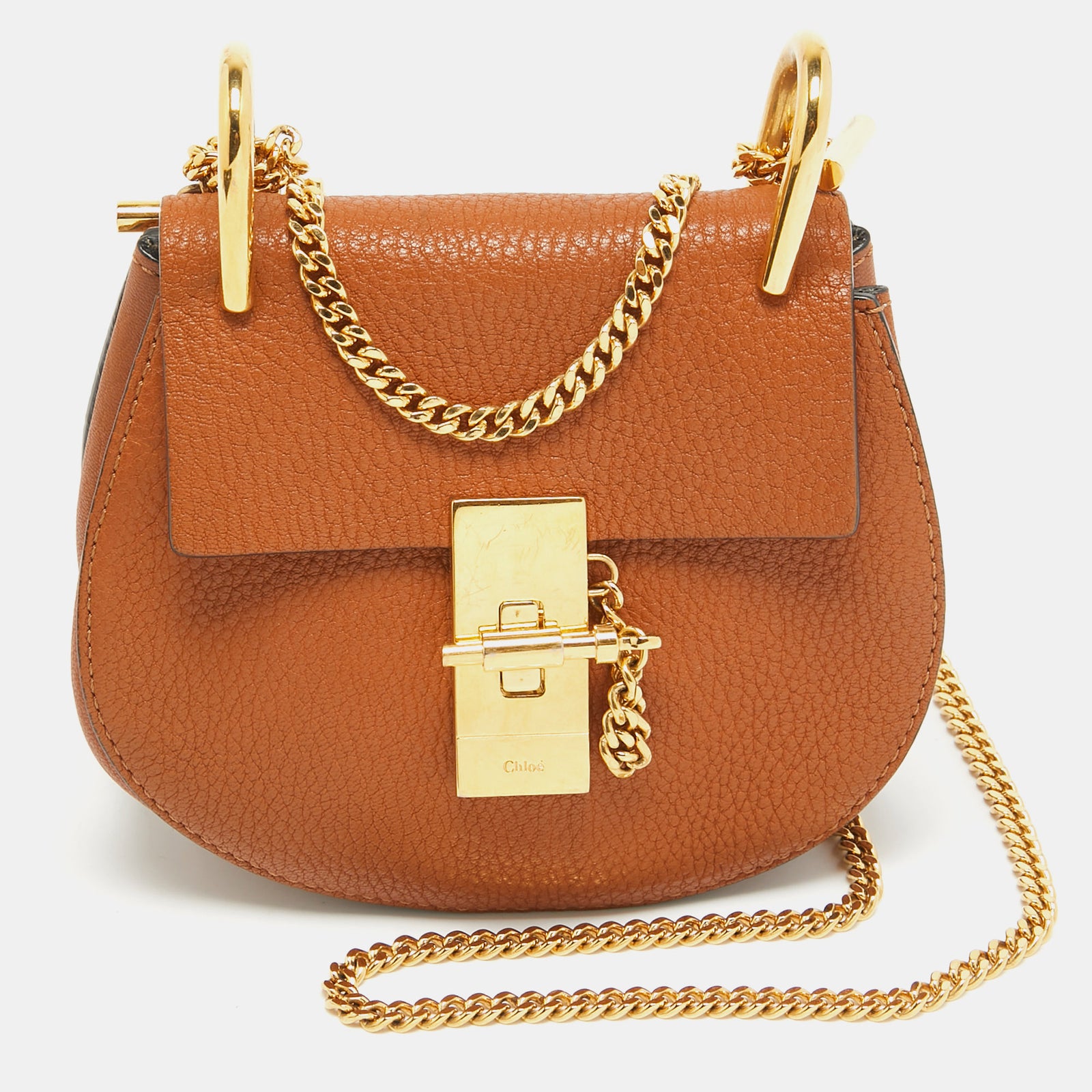 Chloe Brown Leather Mini Drew Shoulder Bag