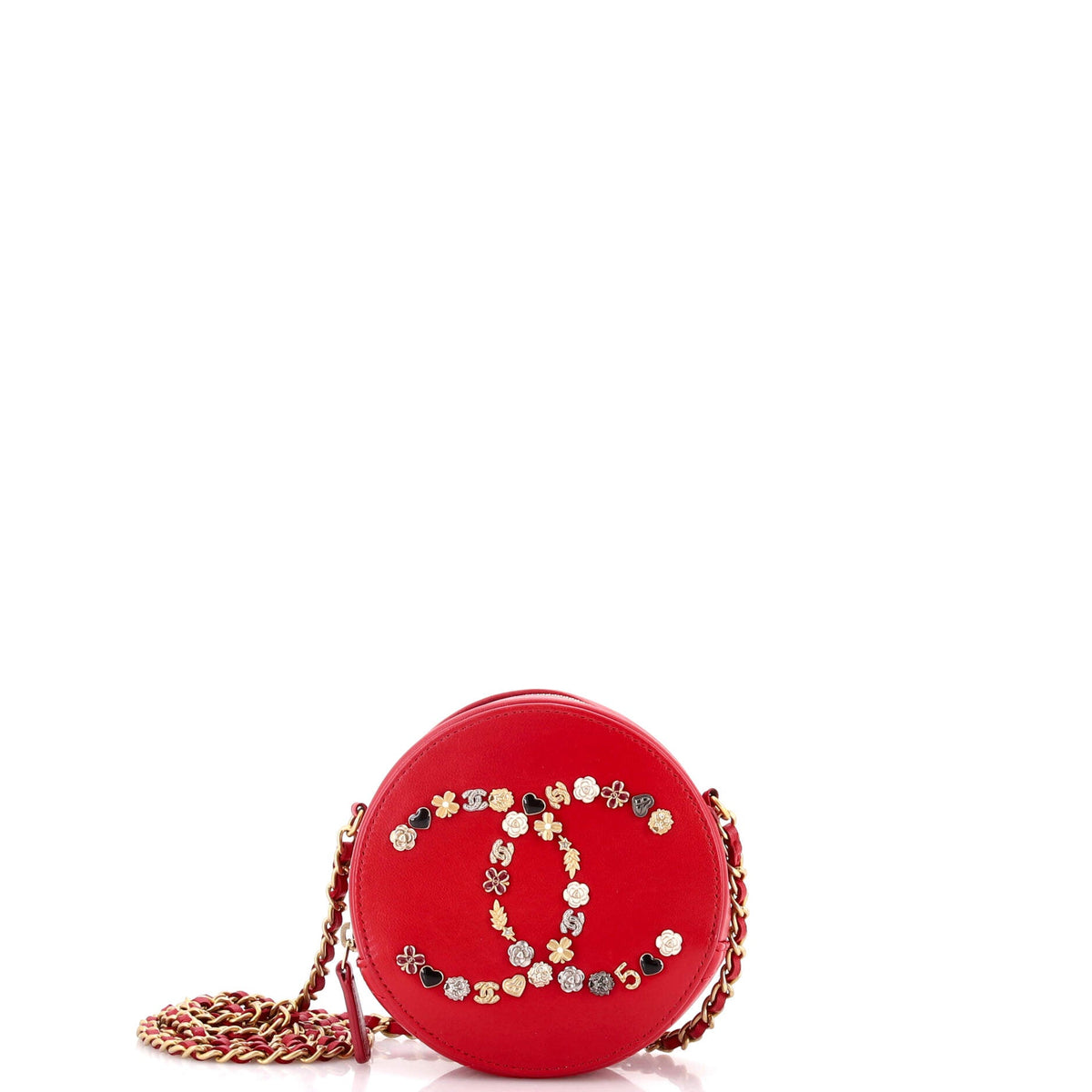 Chanel CHANEL Lucky Charms Round Clutch With Chain Embellished Lambskin