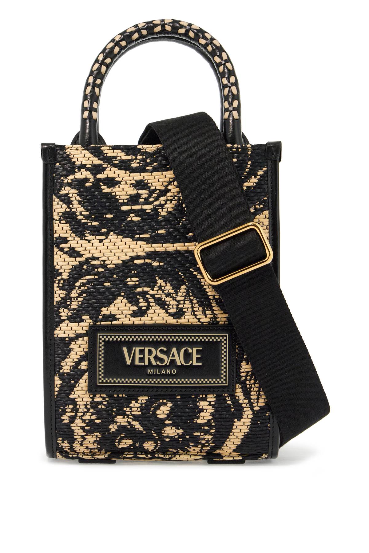 Versace Men's Mini Athena Barocco Tote Bag in Nero | 10115651A11311