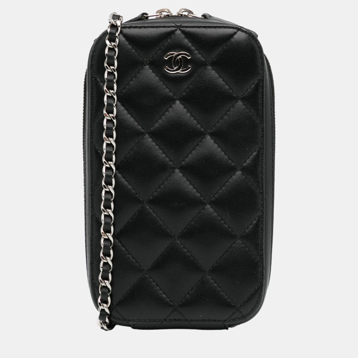 Chanel Black CC Quilted Lambskin Zip Phone Case