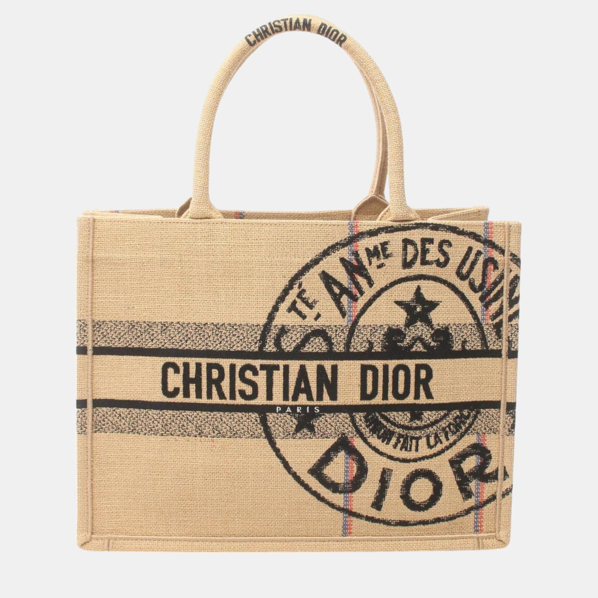 Dior Christian Beige Multicolor Canvas Book Tote Medium Bag