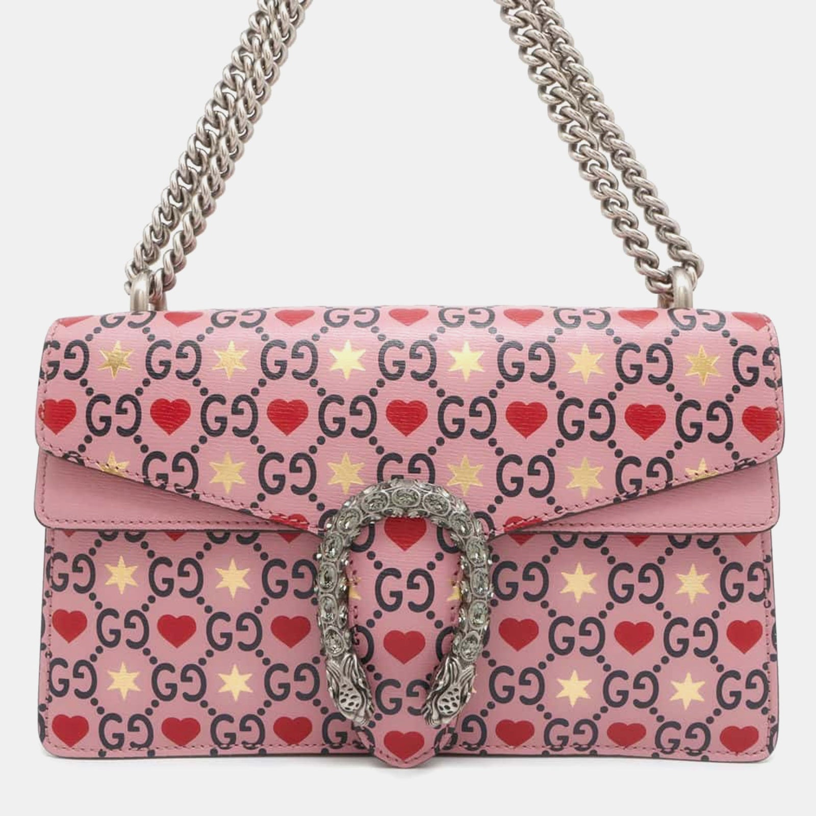 Gucci Kleine Dionysus GG Supreme Schultertasche aus rosa Leder mit Herz-Valentinstagskette