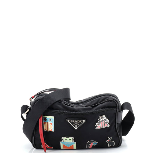 PRADA New Vela Shoulder Bag Pin Embellished Tessuto Small