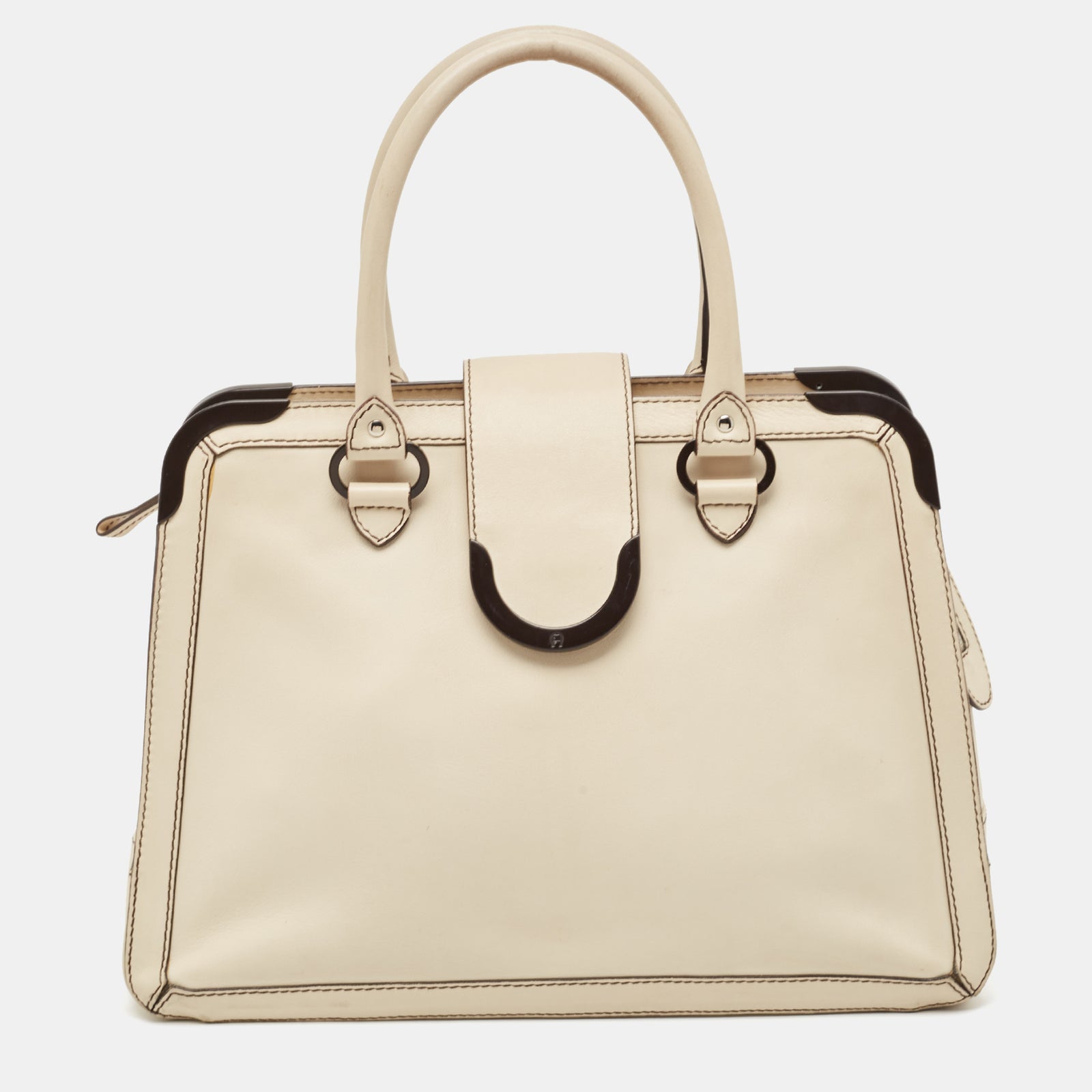 Aigner Light Beige Leather Frame Satchel