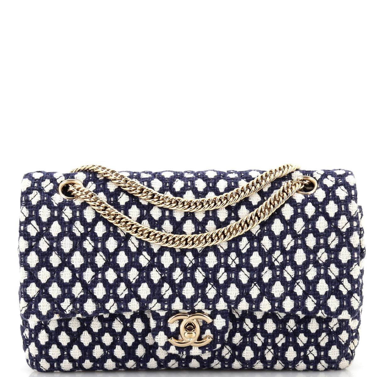 Chanel CHANEL Bijoux Chain Double Flap Bag Quilted Tweed Medium