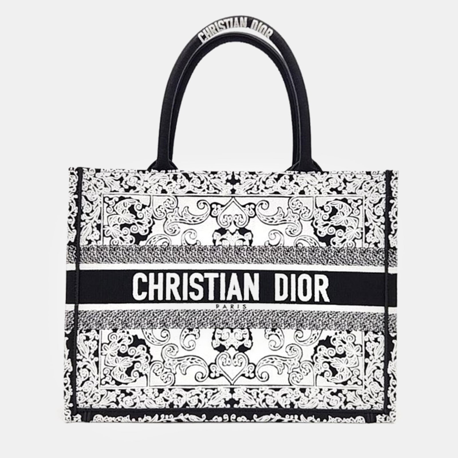 Dior Christian White/Black Canvas Book Tote Bag