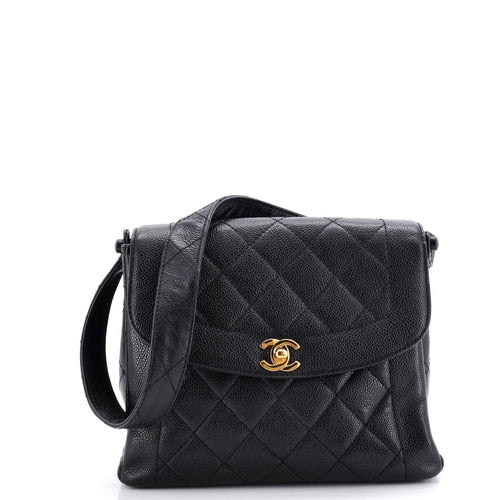 CHANEL Vintage CC Flap Shoulder Bag Quilted Caviar Medium